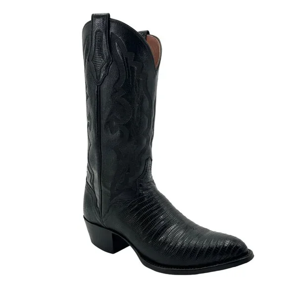 Vintage El Dorado Exotic Black Teju Lizard Cowboy Boots Mens size 9 Western 9550 - Picture 10 of 16